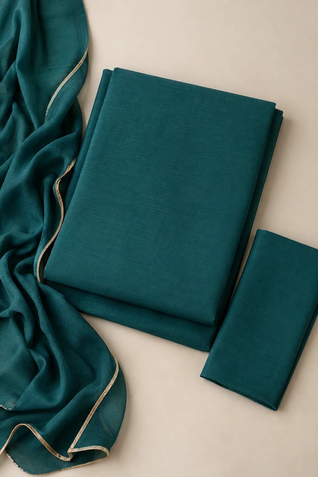 Teal unstitched suit with dupatta